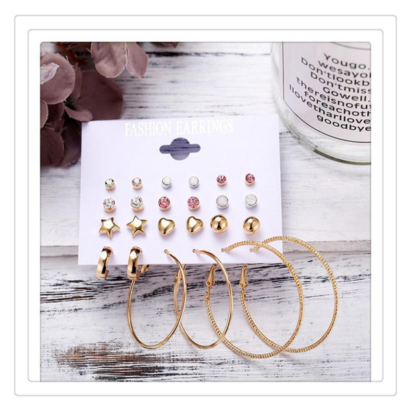 12 Pairs Lset FashionHot Exaggerated Crystal Circle Earrings For Women Display Boards Wholesale Jewelry Lots Free Shipping