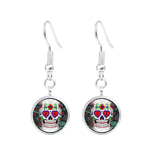 Sugar Skull Earring Halloween Skull Ear Studs Sugar Skulls Glass Cabochon Earrings Jewelry Gifts For Women Wholesale