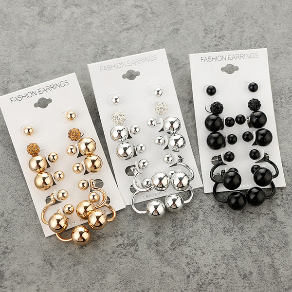 Popular Personality Circle Metal Ball Ball Type U Double Drill Xiangbala Earrings Set