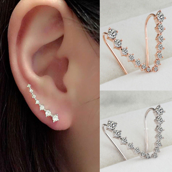 luxury CZ Diamond Clip on Cuff Earrings White Rose Gold Plated Hook Stud designer Earrings Jewelry for Women earings wholesale 2018