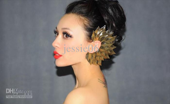 Sexy women Gothic Punk Rock multi-role leaves corsage Ear Cuff Clip Earring Brooch Ear Hook Earrings