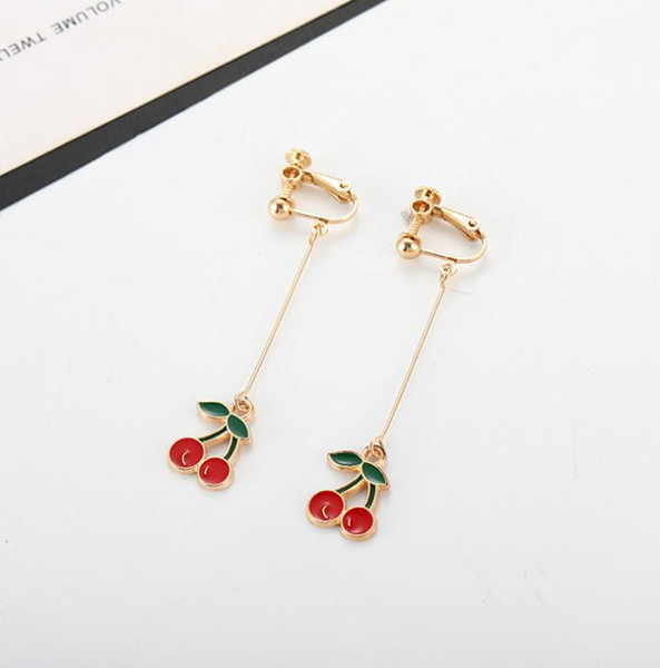 Europe Fashion Jewelry Women's Cherry Ear Clip Earrings Lady Lovely Long Cherry Ear Cuff Earrings S142