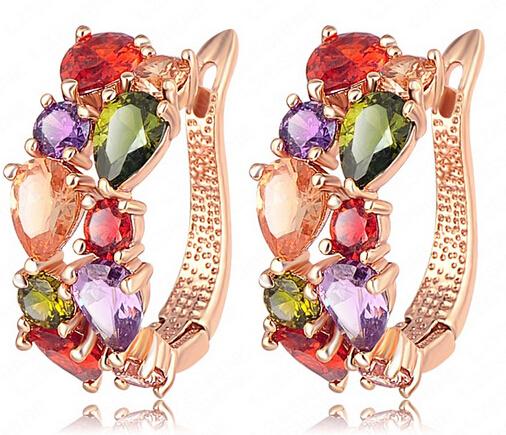 New Style High quality Alloy Colorful Zircon Earring Jewelry Water Drop Geometry Crystal Silver Golden Plated Earrings For Women