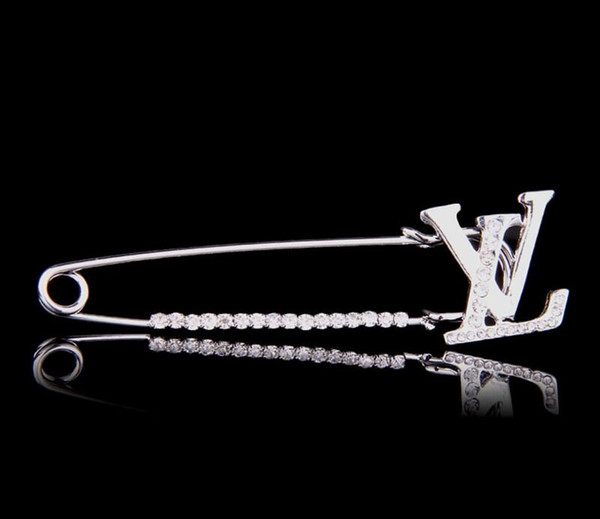 Fashion high quality designer alloy rhinestone letter word collar needle brooch ladies clothing gift jewelry accessories