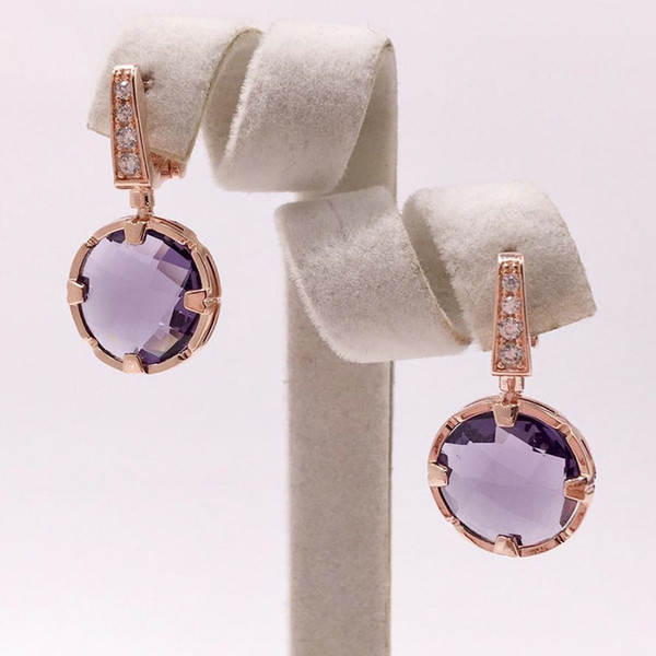 Luxury Purple Gem Charms Earring Hot Fashion Design Ear Cuff Womens Clip-on Earrings Girl Gold Rose Earrings Fine Jewellery Sweetheart Gifts