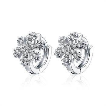 Fashion Women Crystal Snowflake Ear Cuff Jewelry White silver Plated Dazzling AAA Cubic Zirconia Diamond Wedding Stud Earrings AKE156