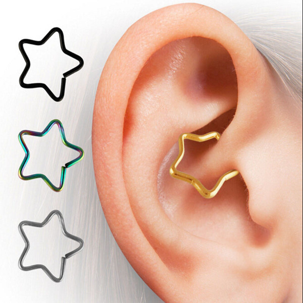 Surgical Steel Star Shape Daith Piercing Cartilage Rook Tragus Helix Captive Ring16g Hoop Nose Body rings