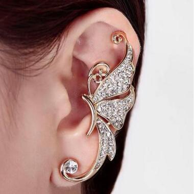 Full of diamond earring butterfly earrings elf Ear Cuff No pierced ear clip ear hanging earrings fashion jewelry earrings cuff