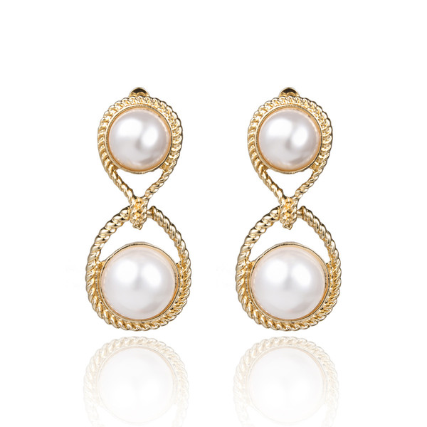 new 2019 fashion jewelry earring clip Retro simple geometric earrings women party plated alloy gold color digit 8 imitation pearl ear clip