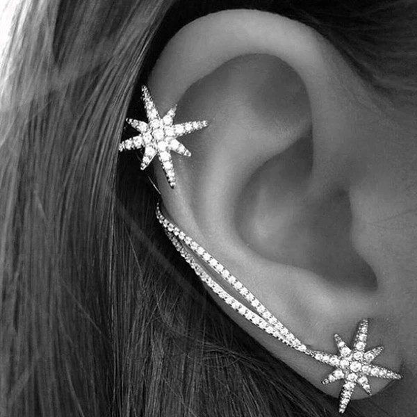 European and American style star asymmetrical earring set with zircon earring