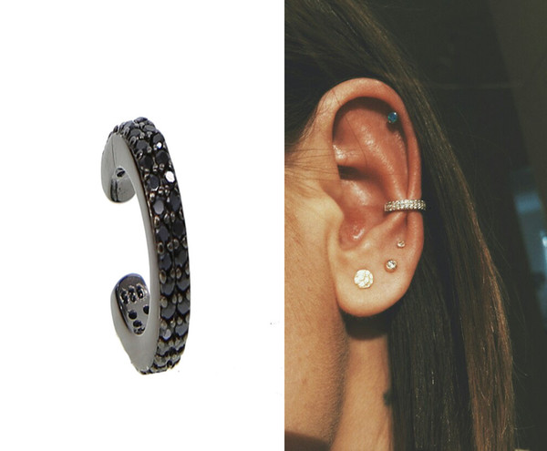 2018 factory direct price fine 925 sterling silver double line micro pave cz circle Brinco Ear Cuff Ear Clip Zirconia Earring women Jewelry