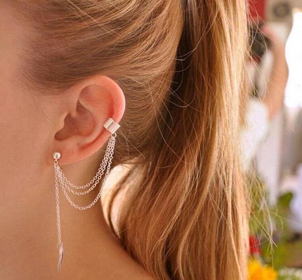 Fashion Personality Women Earrings Ear Cuff Ear Clips Metal Leaves Tassels Earrings Studs Ear Clamps Golden silvery 5 pairs/lot