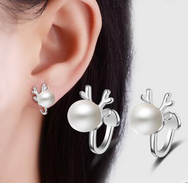 2018 new 925 sterling silver elk pearl female earrings temperament fashion Christmas earrings earrings super beautiful, super hot