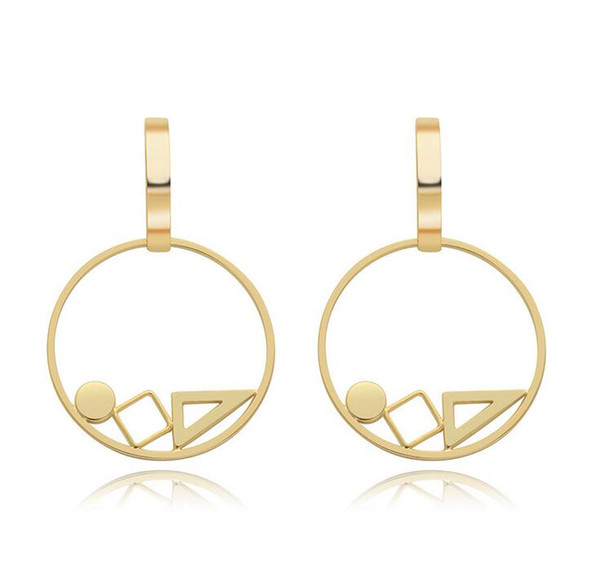 Environmental Copper Based Mental 14k Real Gold Hoop Earrings Fashion Post Dangle Round Geometric Earring Charms Jewelry 2.5x3.7cm