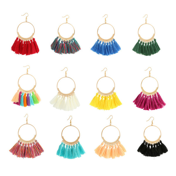 Wholesale Cheap Bohemian Hoop Tassel Earrings,Statement Earrings for Women Multi Colors Available Ear Charms Free Shipping