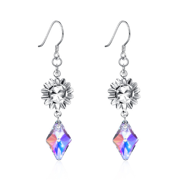 The Fashion Chic Colorful Crystal S925 Sterling Silver Women Earrings French Hook Earings Charms Jewelry 4.6x1cm 3.1g