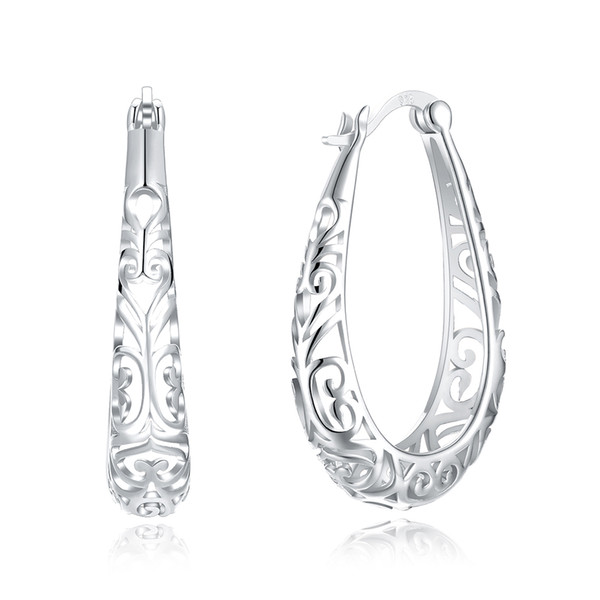 Catalog Available Vintage Dandy S925 Sterling Silver Hoop Huggie Women Jewelry Hoops Earrings Hollow Out Pattern 2.1X3CM 3.94g