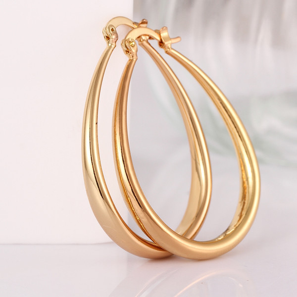 Eco-friendly Copper 18K Gold Filled Teardrop Hoop Earings Women Jewelry Nickle Free 8.5g 3.4x4.4cm Dropshippng