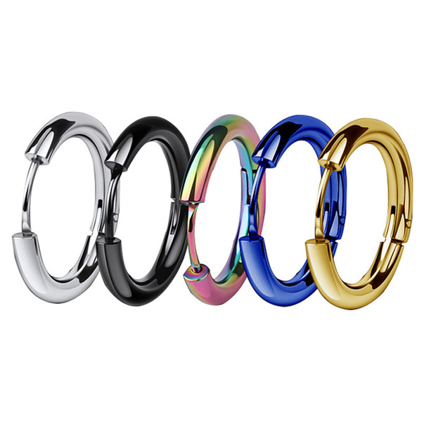 High Quality Stainless Steel Men Earring Styles Gold Hinged Hoop Earrings Silver Black Blue Rainbow with Different Size Available