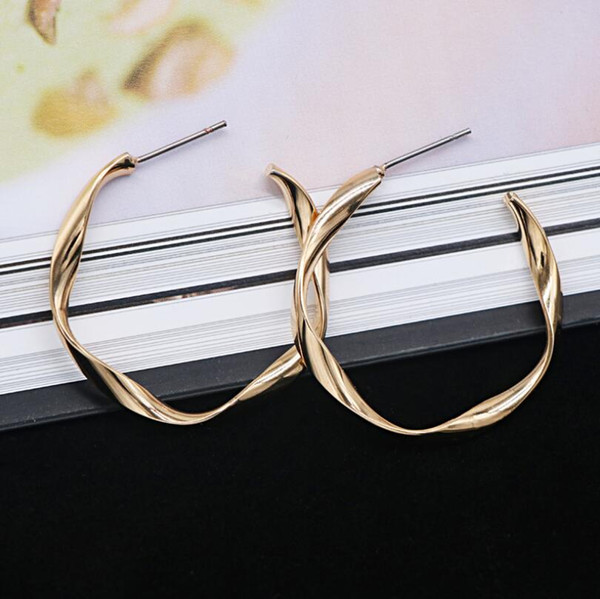 2018 High Polished S925 Silver Post Irregular Shaped Brass Hoop Earrings Simple Fashion Online Shopping Free Shipping