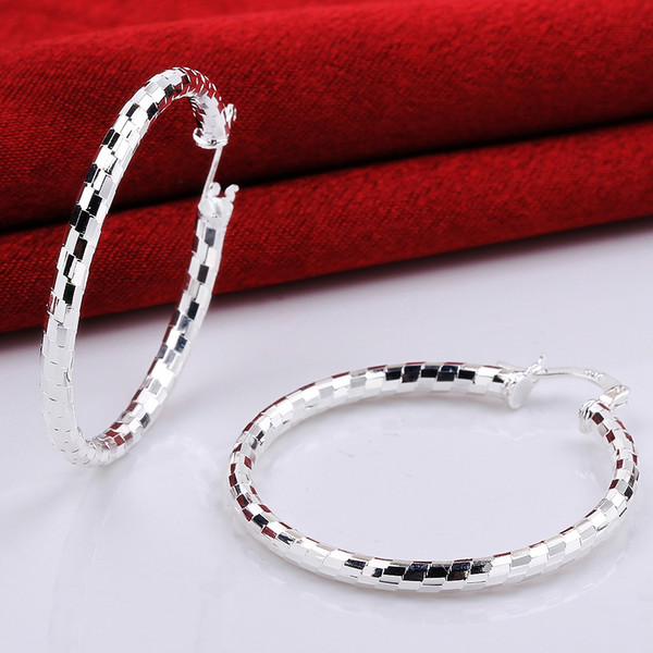 2018 Latest Fashion Simple 925 Silver Thin Circle Hoop Earrings Women 5.6 g Diameter 4.0 cm Thickness 0.3 cm