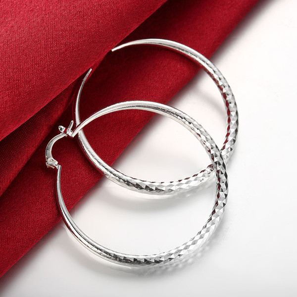 2018 Amazon Hot Sell Textured Lightweight 925 Silver Hoop Earrings Jewelry Women 5.1 cm Diameter 9 g