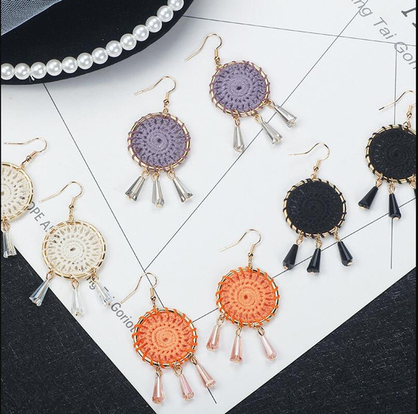 Amazon Hot Sale Korean Handmade Crochet Earrings for Women Bohemian Ethnic Styles Jewelry White Purple Black Orange Colors Available