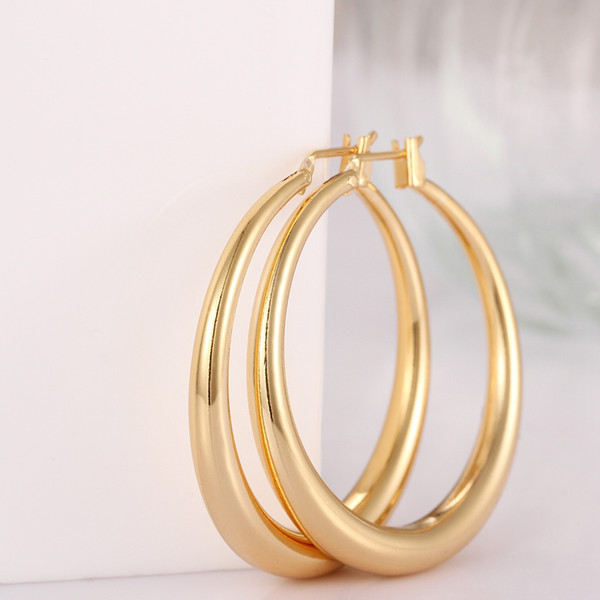 Every Day Women Jewelry Classic Simple Hoop Earrings Free Allergy Copper 18K Gold Fill 2pcs A Mazon Hot Sell