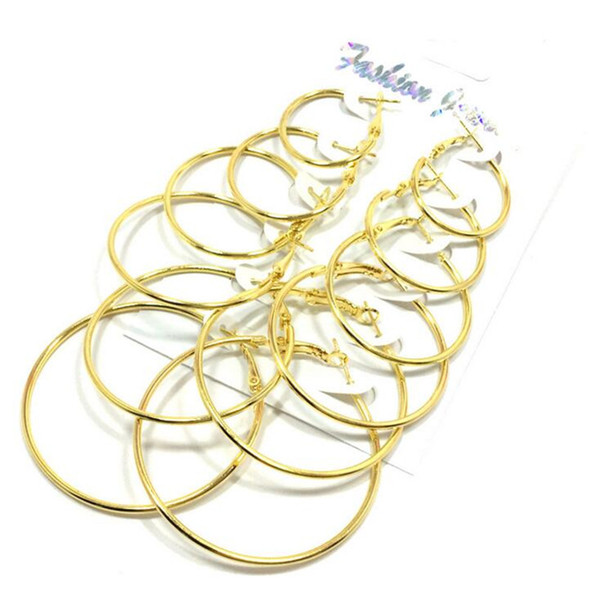 6 PCS/LOT Steampunk Gold Color Big Hoop Earrings Simple Style Earring High Quality Engagement Gift Jewelry