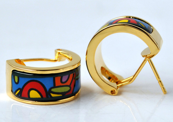 Hundertwasser Village Series Hoop earring 18K gold-plated enamel earrings for woman Top quality hoop earrings