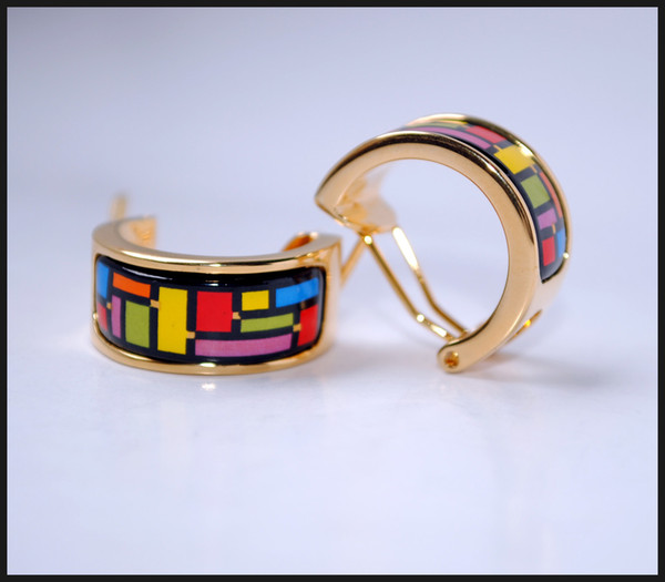 Mondrian Series Hoop earring 18K gold-plated enamel earrings for woman Top quality hoop earrings