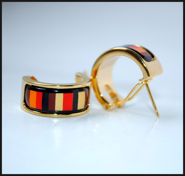 Khaki Stripe Series Hoop earring 18K gold-plated enamel earrings for woman Top quality hoop earrings