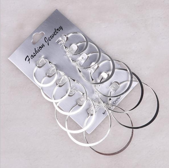 (Hot sales) 6 pairs of metal big earrings personalized wild nightclub trend earrings jewelry Hoop & Huggie fashion earrings