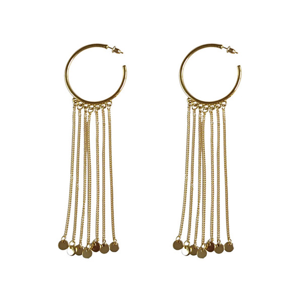 Women's Earrings Exaggerated Personality with Earrings Geometric C-shaped Long Metal Tassel Hoop Earrings