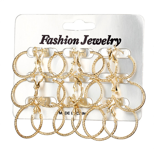 9 Pairs/Lot Circle Hoop Earrings Set For Women Brincos Round Gold Silver Color Earring Brinco Party Jewelry YMEJ75551