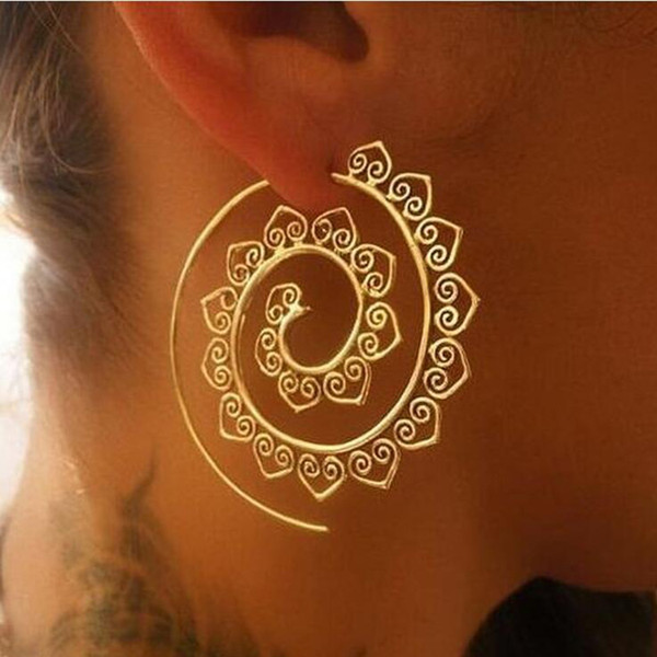 New Ethnic Jewelry Swirl Hoop Earring for Women 2 Color Geometric Earrings Steampunk Style Party Jewelry