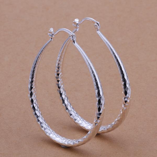 Fashion 925 Sterling Silver EARRINGS Stripes Oval Hoop Earrings #293