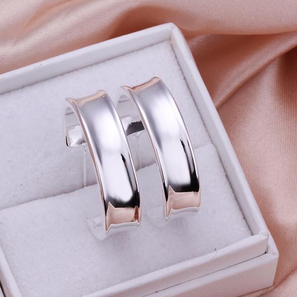 High Quality 925 Sterling Silver EARRINGS C Shape Smooth Women's Hoop Earrings Silver Stud Earrings E078