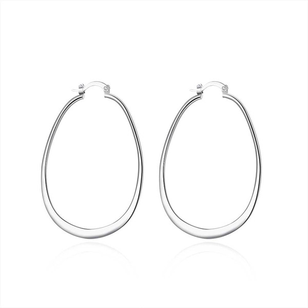 Amazing European Style 925 Silver Plated Oval Hoops Ladies Women Big Earrings For Party Free Shipping