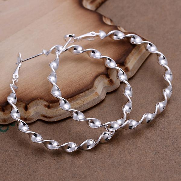 Fashion 925 Sterling Silver EARRINGS Wavy Circle EARRINGS HOOP EARRINGS