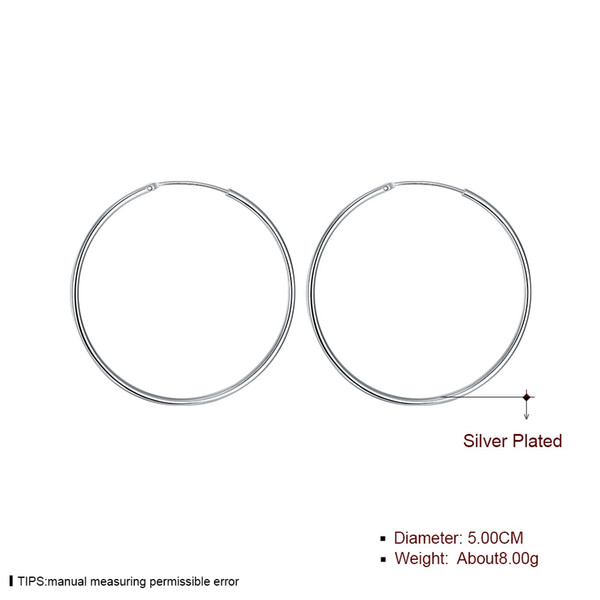 Fashion 925 Silver Plated Jewelry Smooth Big Circle Earrings Ladies Party Hoops Earring Best Gift New