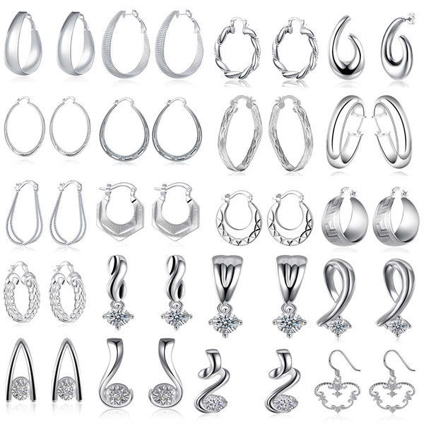 88 Kinds Styles Mixed 925 Sterling Silver Plated EARRINGS Fine Ladies Earrings For Party For Best Gift New Style Wholesale Jewelry