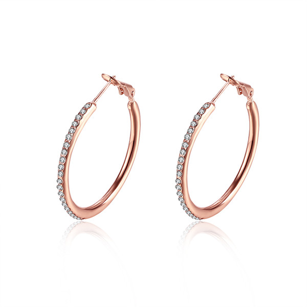 Amazing European Style 18K Gold Plating Earrings Fashion Full CZ Crystals Hoops Earrings Round Women's Earring