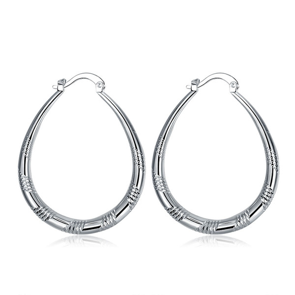 Fashion 925 Sterling Silver Plated EARRINGS Stripes Oval Hoop Earrings Fine Women Party Earring Free Shipping