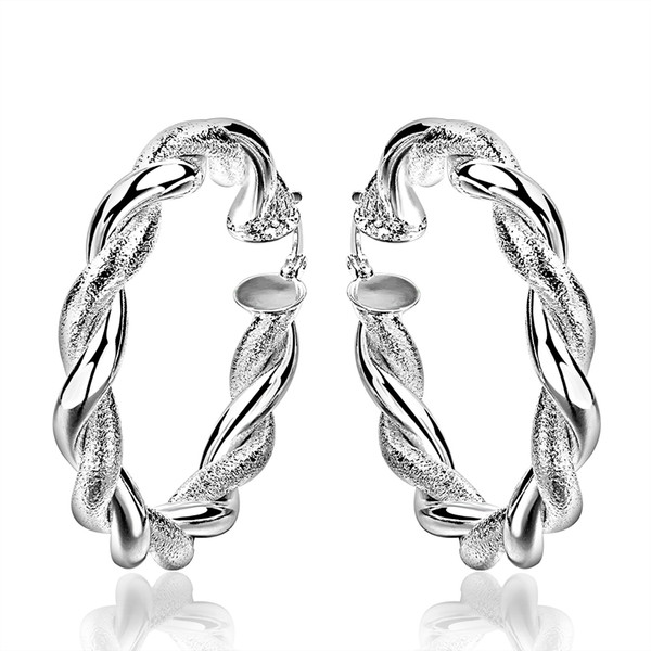 2019 Stylish Elegant 925 Silver Earrings twist circle earrings women big round silver earrings E591