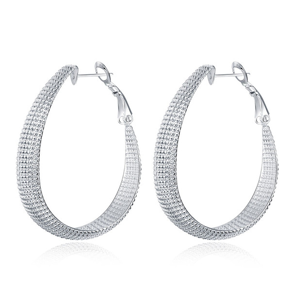 New Fashion 925 Silver Plated Big Egg Shape Concave Hoops Earrings Ladies Eardrop Jewelry For Party