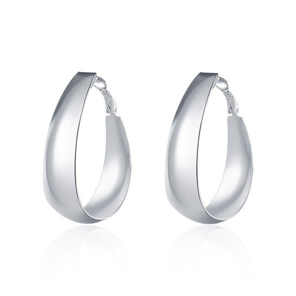 Hot Sale 925 Sterling Silver Plated Earrings Big Smooth Circle Hoop Fine Earrings For Women Lady Party Earring