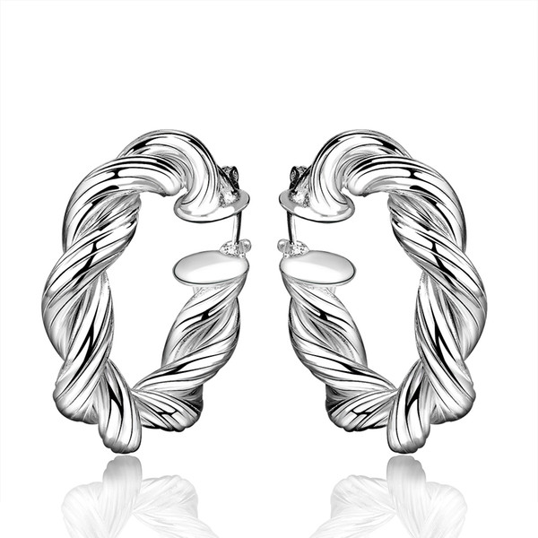 2019 Stylish Elegant 925 Silver Earrings fashion twist circle earrings women big round silver earrings E593