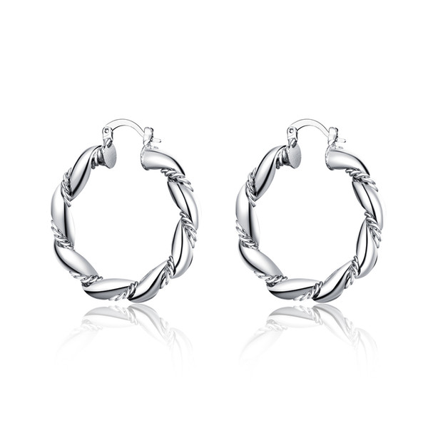 Fashion 925 Silver Plated Jewelry Big Twist Circle Women Huge Hoop Earrings Amazing Party Earring Free Shipping