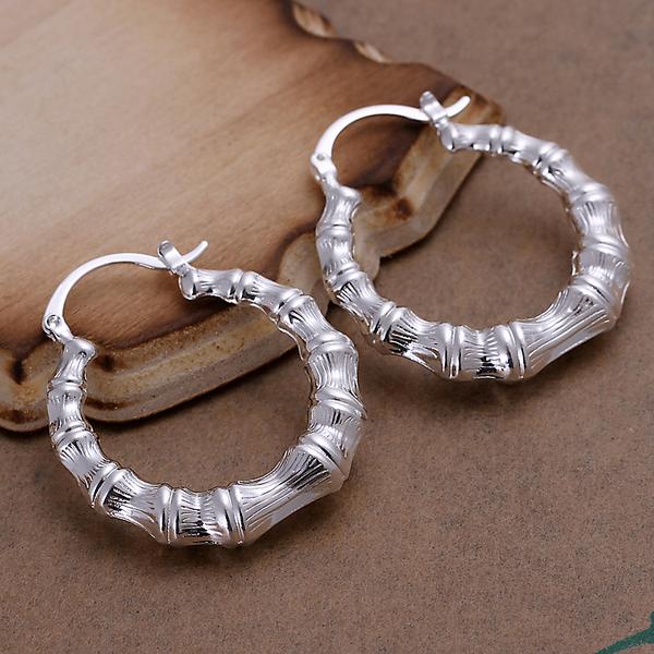 Fashion 925 Sterling Silver EARRINGS Bamboo Earrings Hoop Circle earrings jewelry